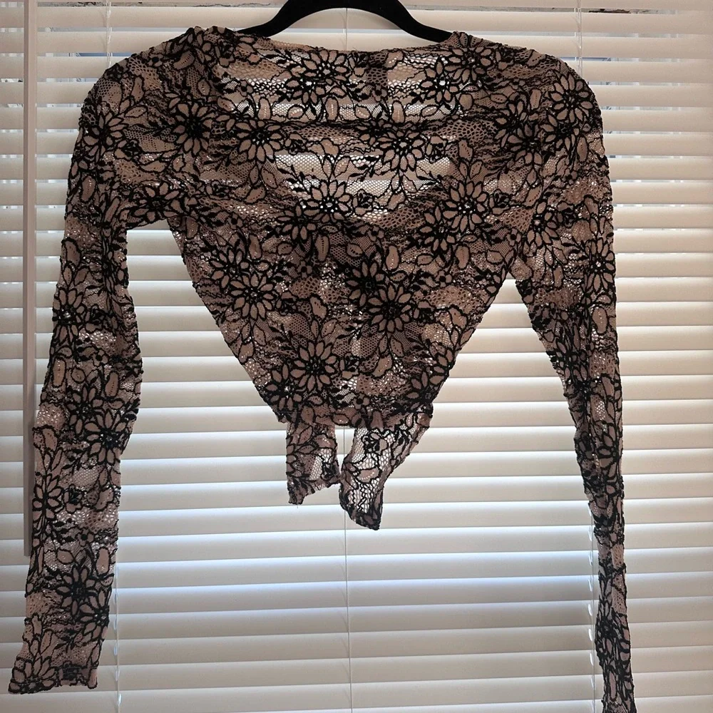 Windsor Lace Tie-Front Long Sleeve Top - Picture 3 of 5